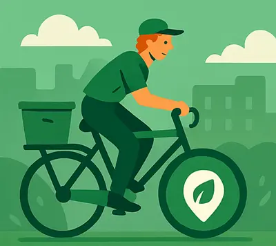 Soluciones Axel Echo 10 - Axel Echo – Imagen de acción ecológica Un mapa con una ruta ecológica y un colector en bicicleta o vehículo pequeño.