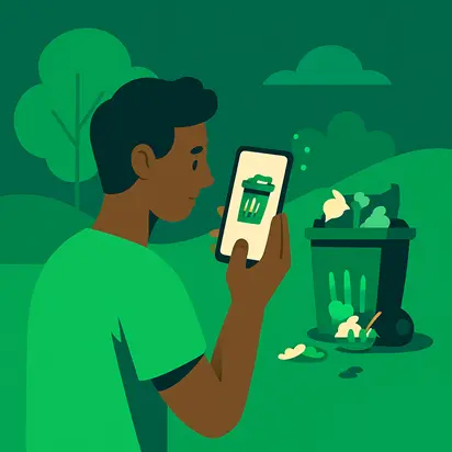 Axel Echo 10 - Axel Echo – Imagen de acción ecológica Persona tomando una foto de un contenedor de basura lleno con un teléfono inteligente al aire libre