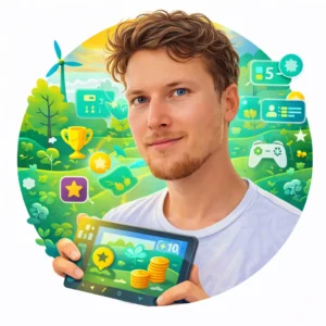 Roma Michaely, Co-Founder and Game Owner at Axel Echo, illustrated team avatar representing game mechanics, UX design, and eco-gamification.