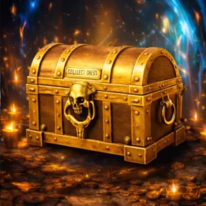 Gold treasure chest illuminated by magical portal energy