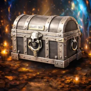 Platinum treasure chest glowing with magical energy near a portal